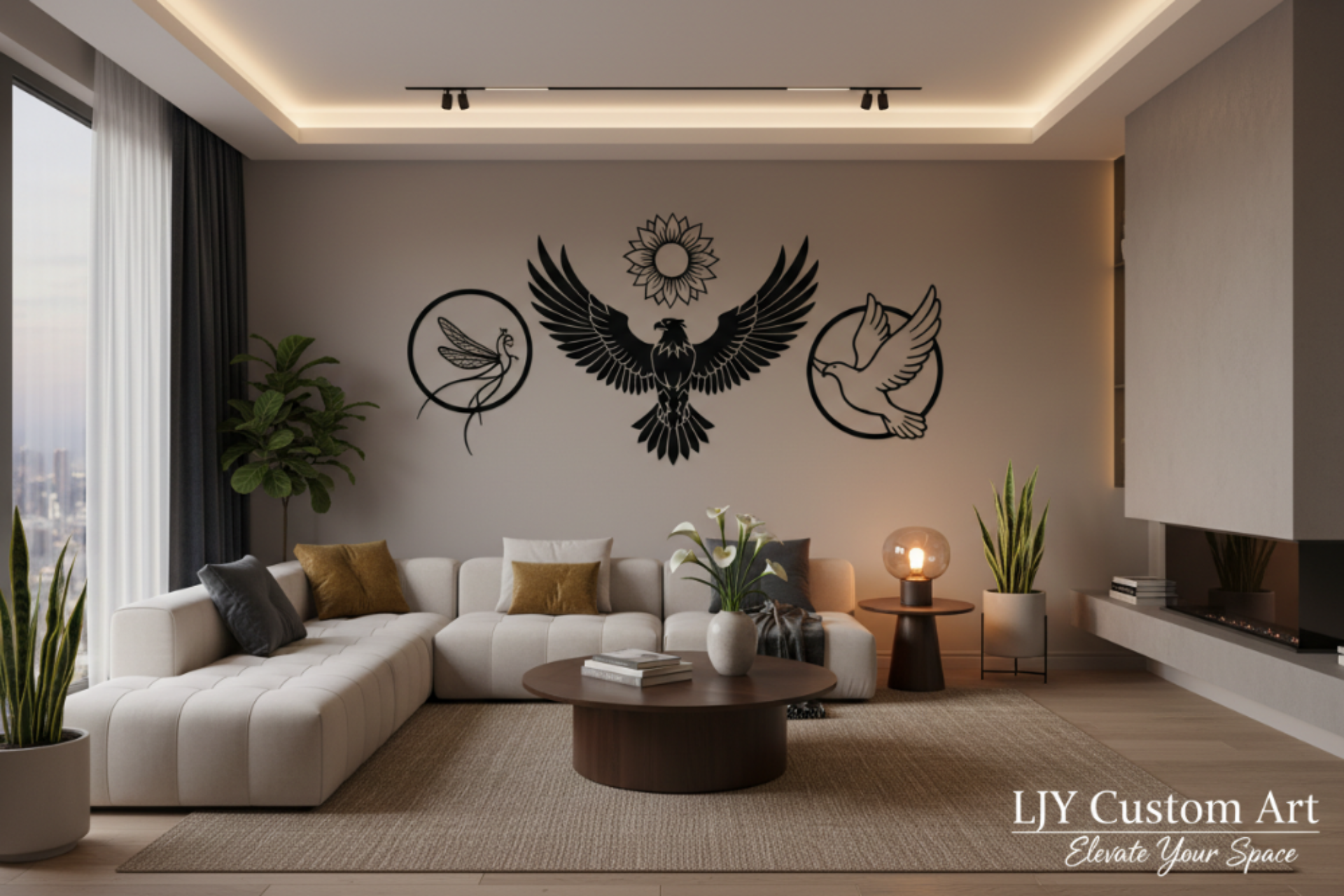 客厅场景 - 黑色墙面装饰