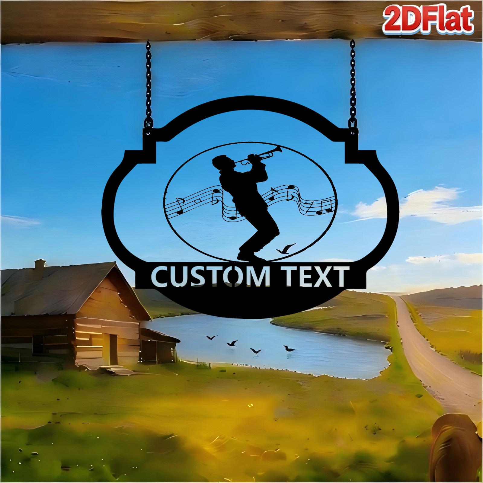 Custom Trumpet Player & Music Notes Metal Sign