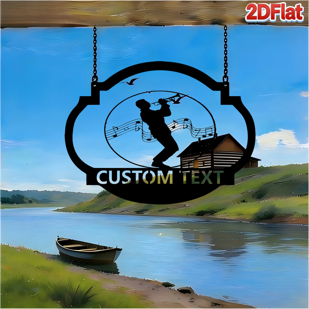 Custom Trumpet Player & Music Notes Metal Sign