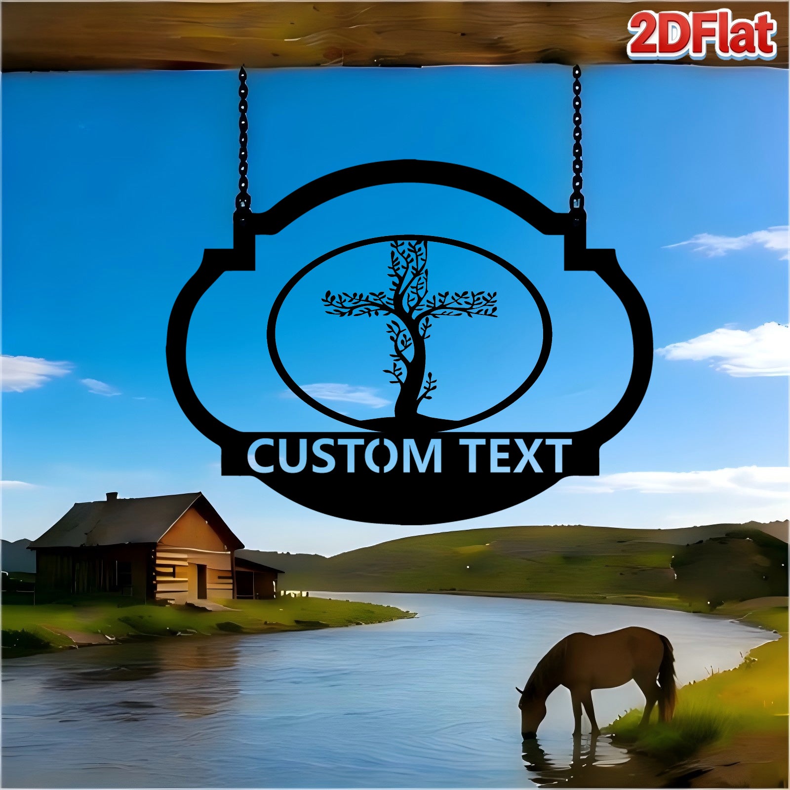 Custom Oval Frame Tree Silhouette Metal Sign