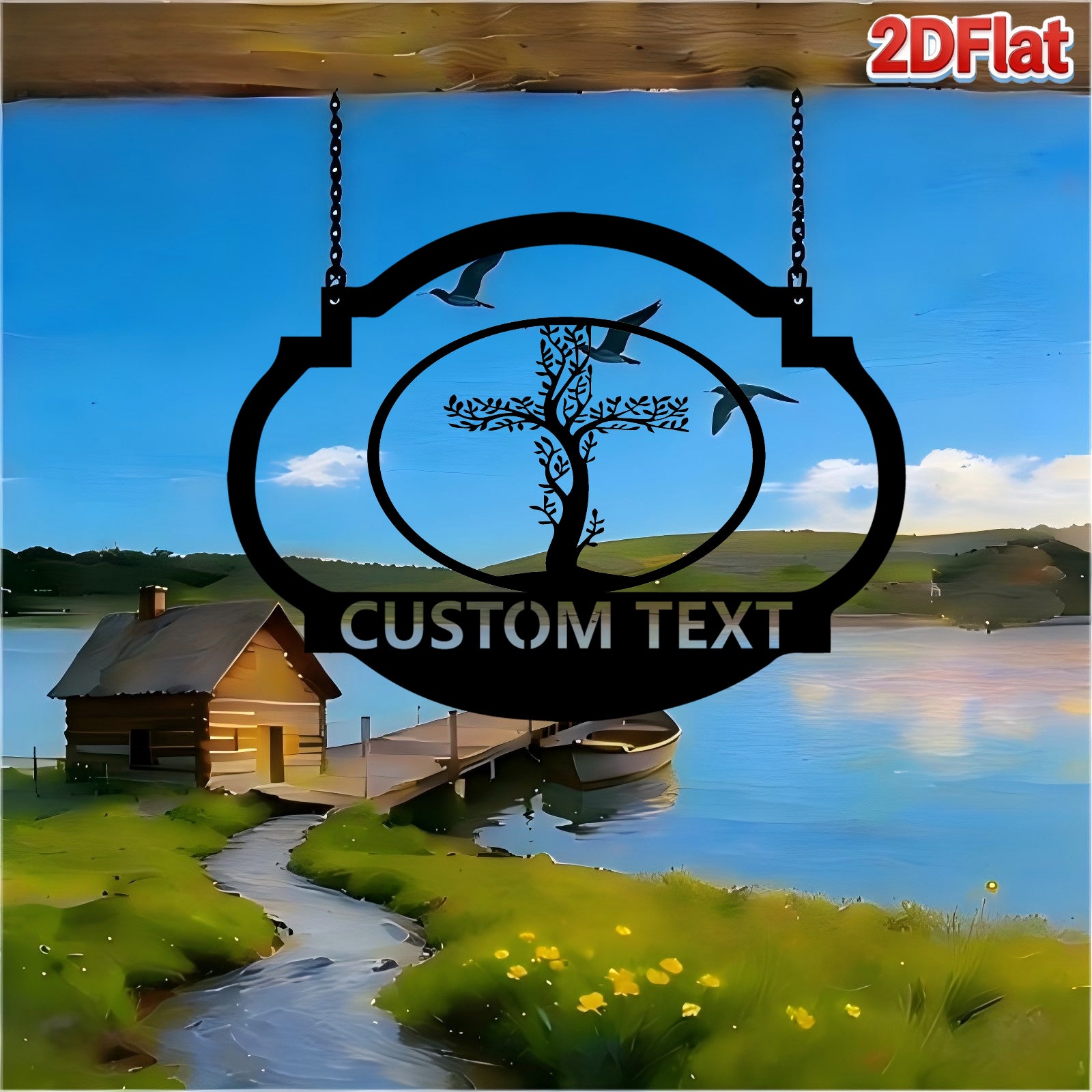 Custom Oval Frame Tree Silhouette Metal Sign