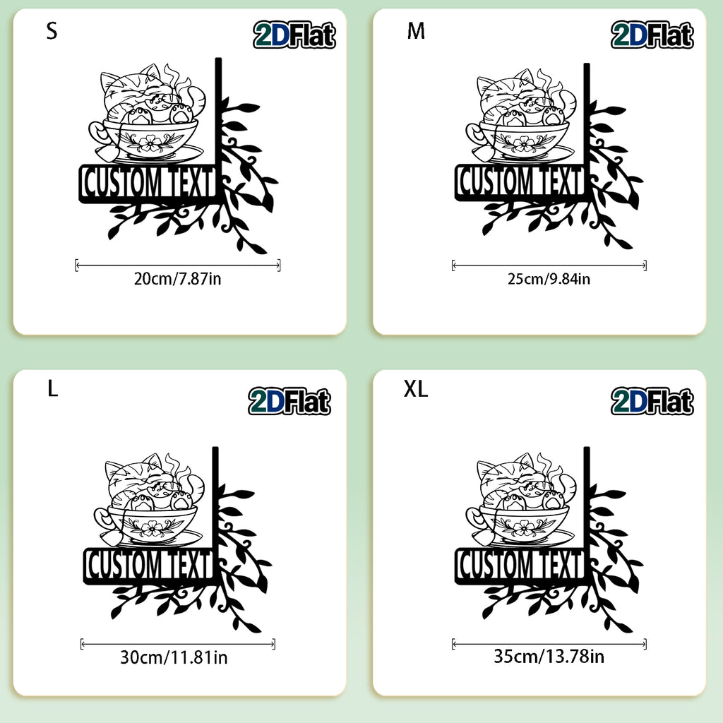 Custom Cat-in-Cup Metal House Number Sign