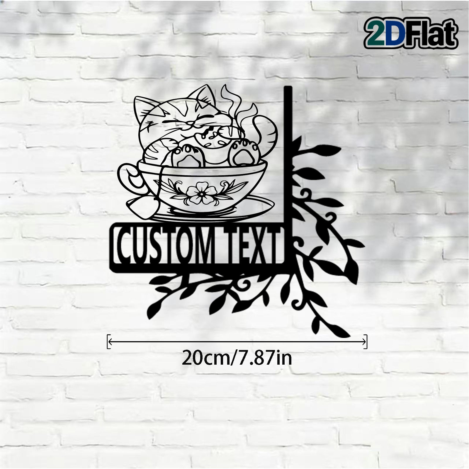 Custom Cat-in-Cup Metal House Number Sign