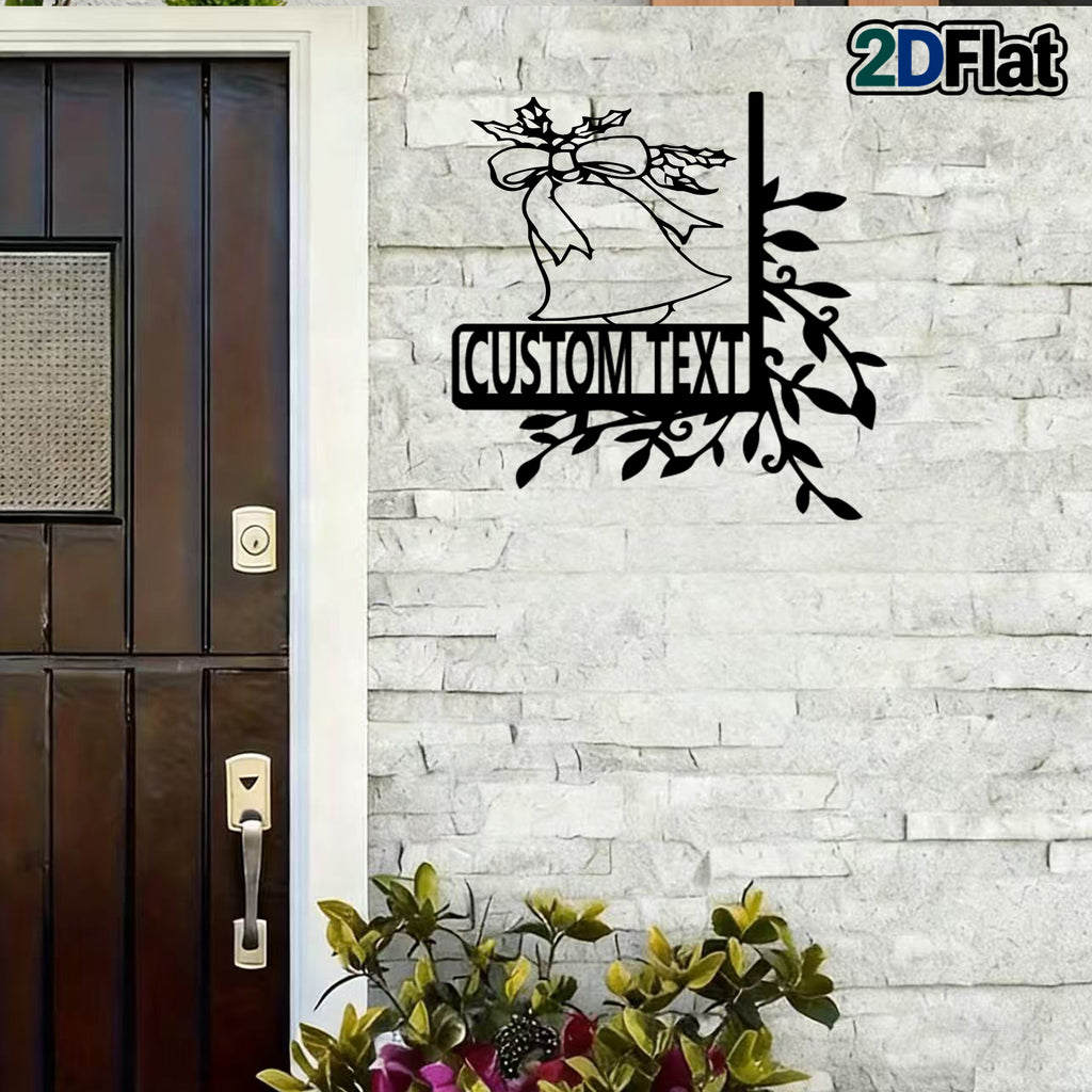 Custom Bell & Holly Metal House Number Sign