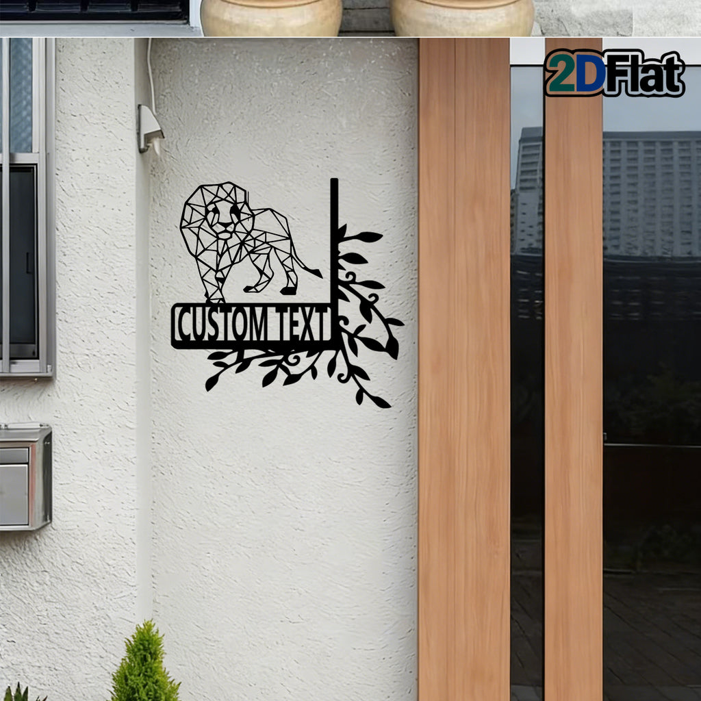 Custom Geometric Lion Metal House Number Sign