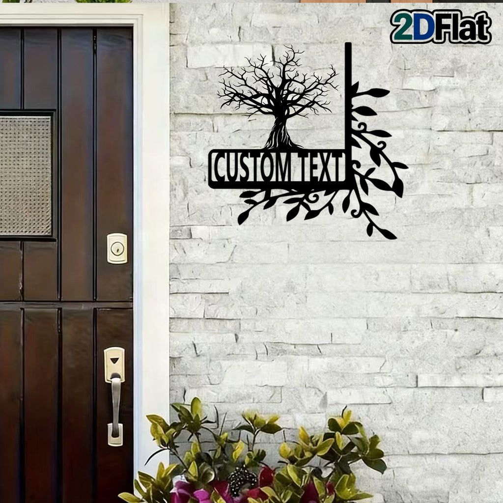 Custom Bare Tree Metal House Number Sign