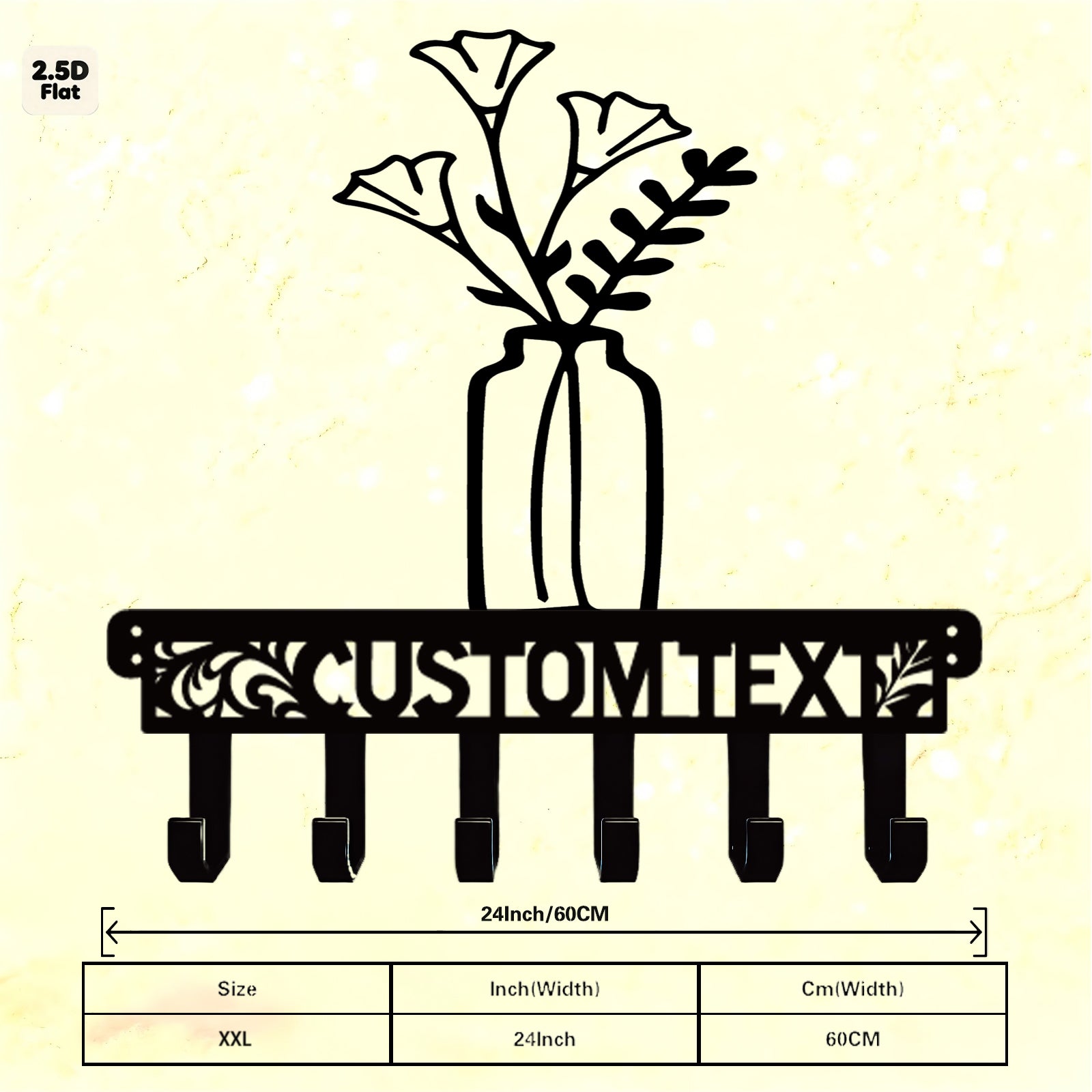 Custom Flower Vase Metal Wall Sculpture with Hooks