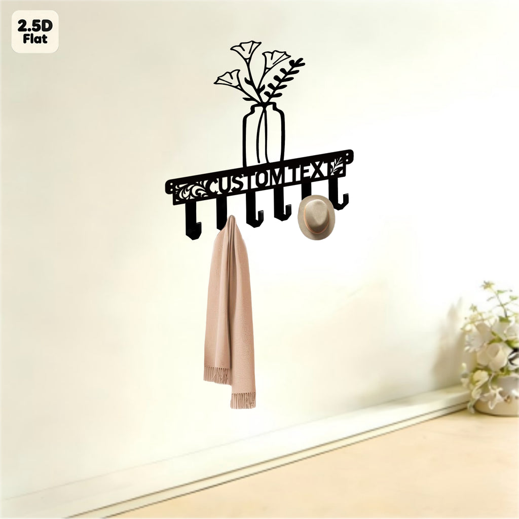 Custom Flower Vase Metal Wall Sculpture with Hooks