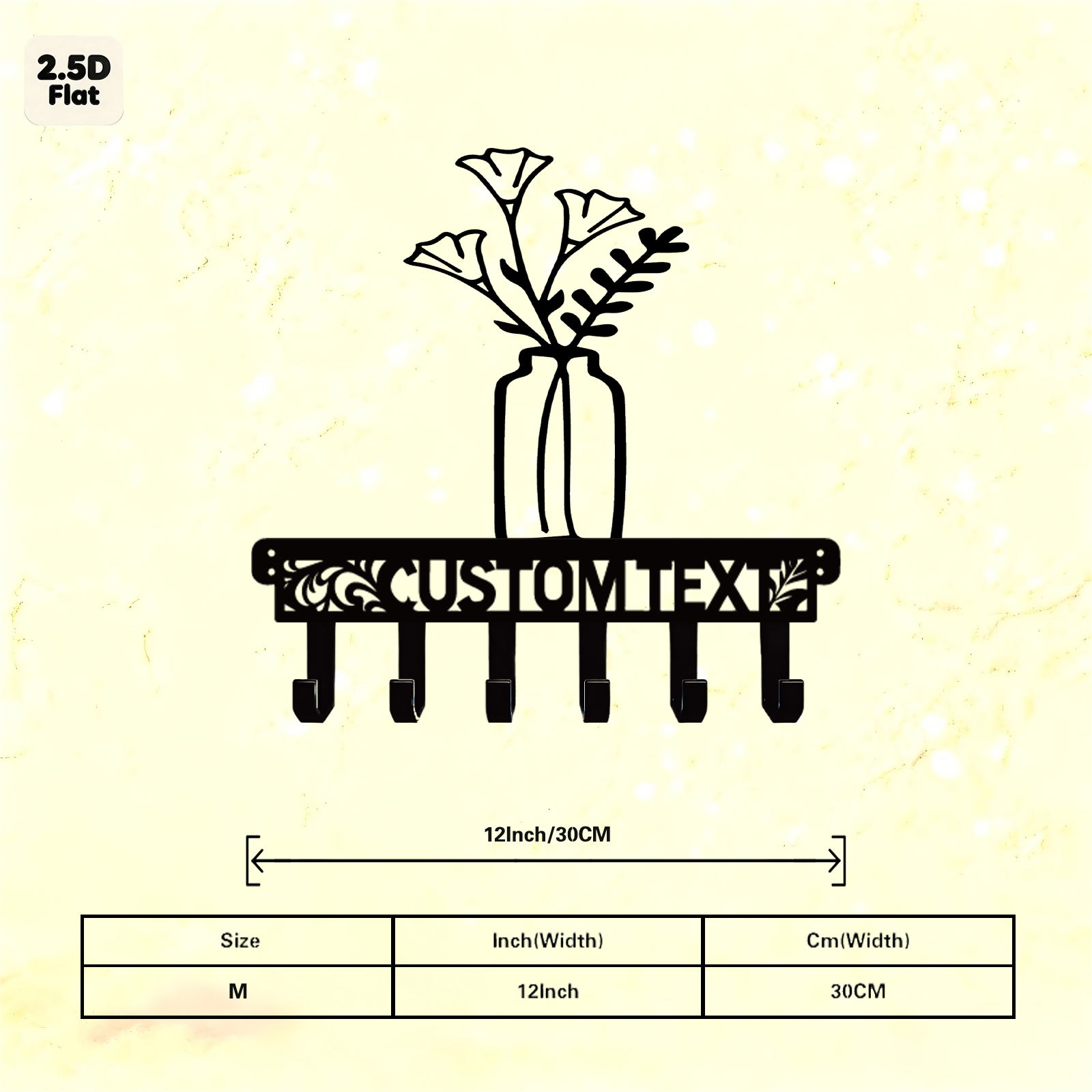 Custom Flower Vase Metal Wall Sculpture with Hooks