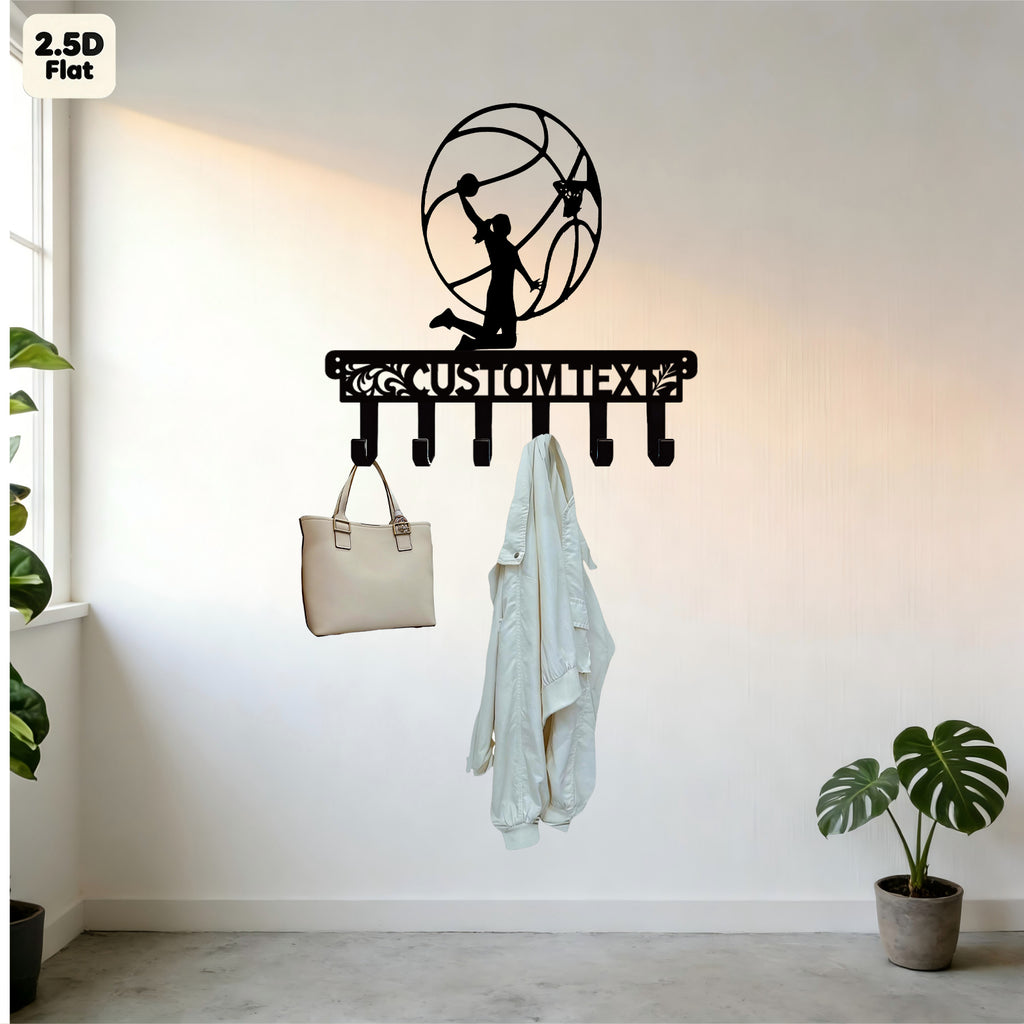 Custom Basketball Dunk Silhouette Metal Wall Sculpture with Hooks
