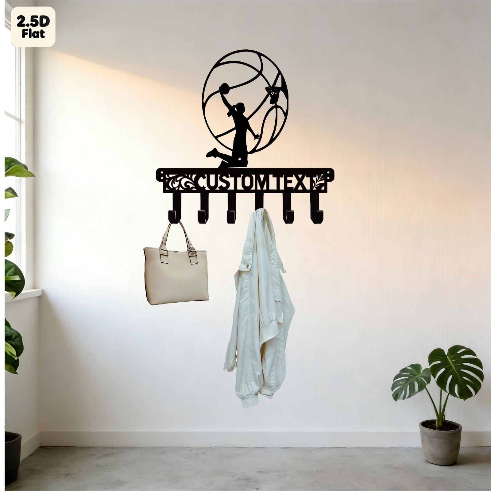 Custom Basketball Dunk Silhouette Metal Wall Sculpture with Hooks