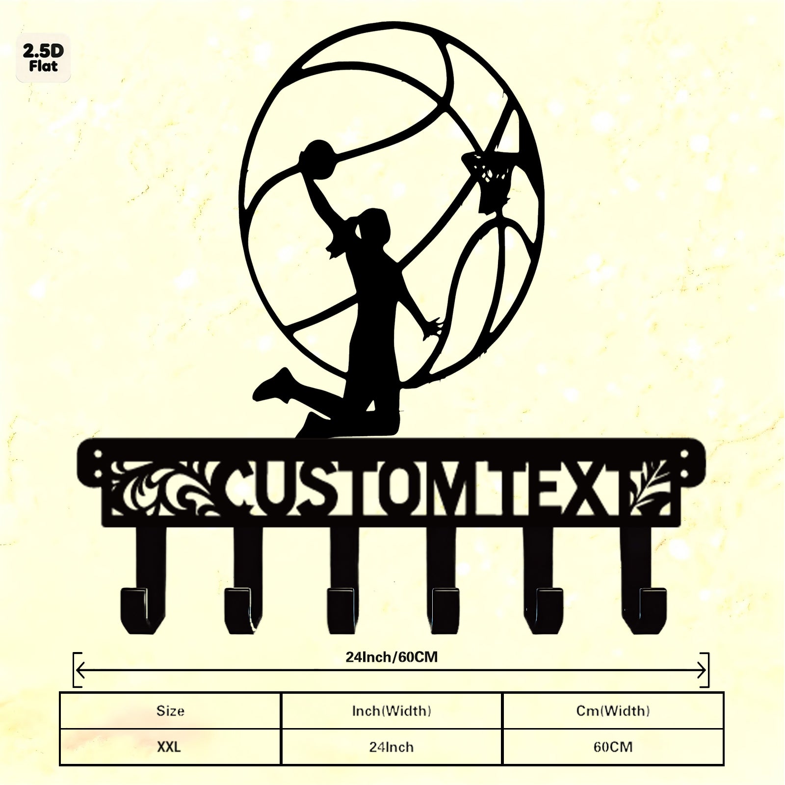 Custom Basketball Dunk Silhouette Metal Wall Sculpture with Hooks