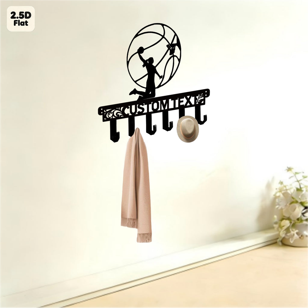 Custom Basketball Dunk Silhouette Metal Wall Sculpture with Hooks