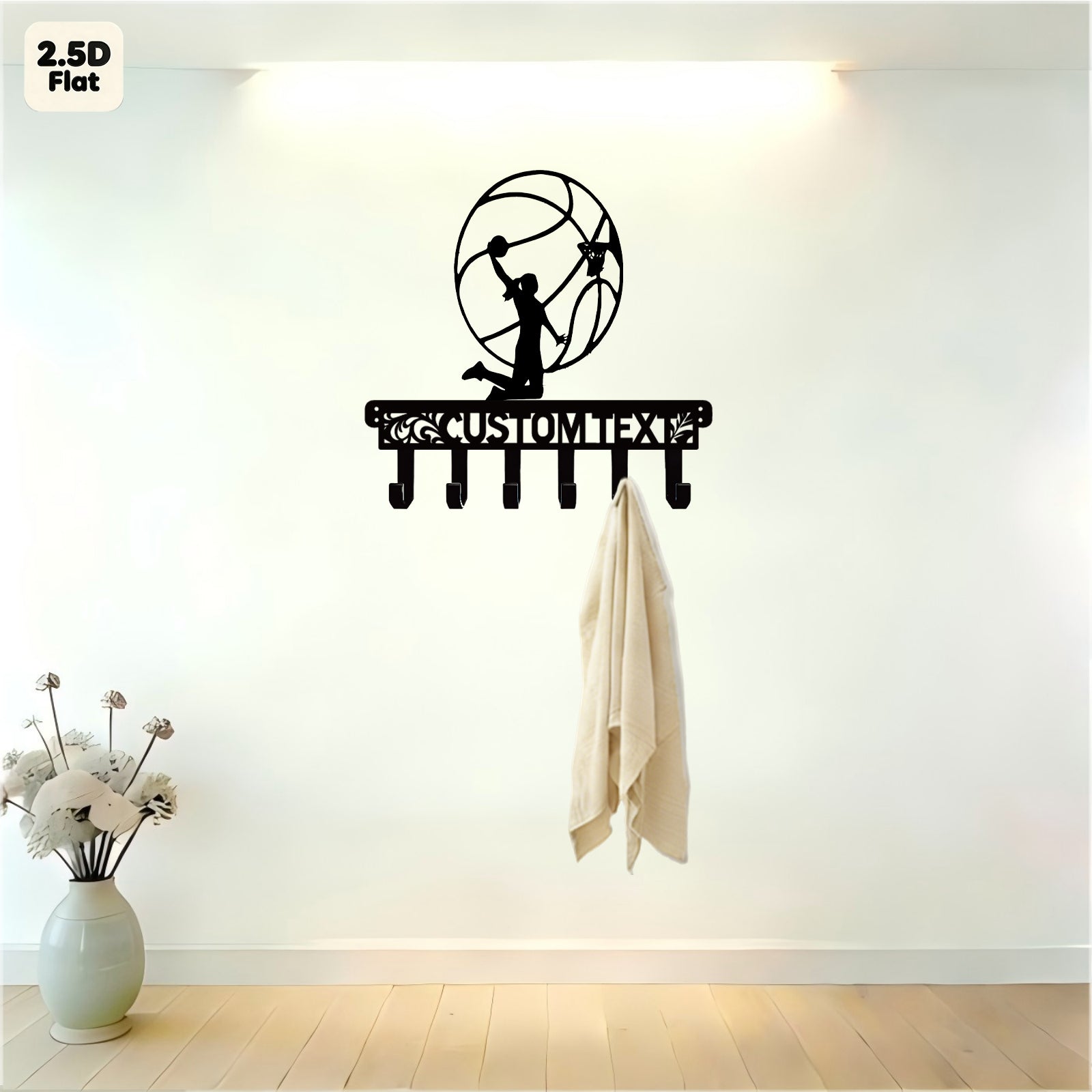 Custom Basketball Dunk Silhouette Metal Wall Sculpture with Hooks