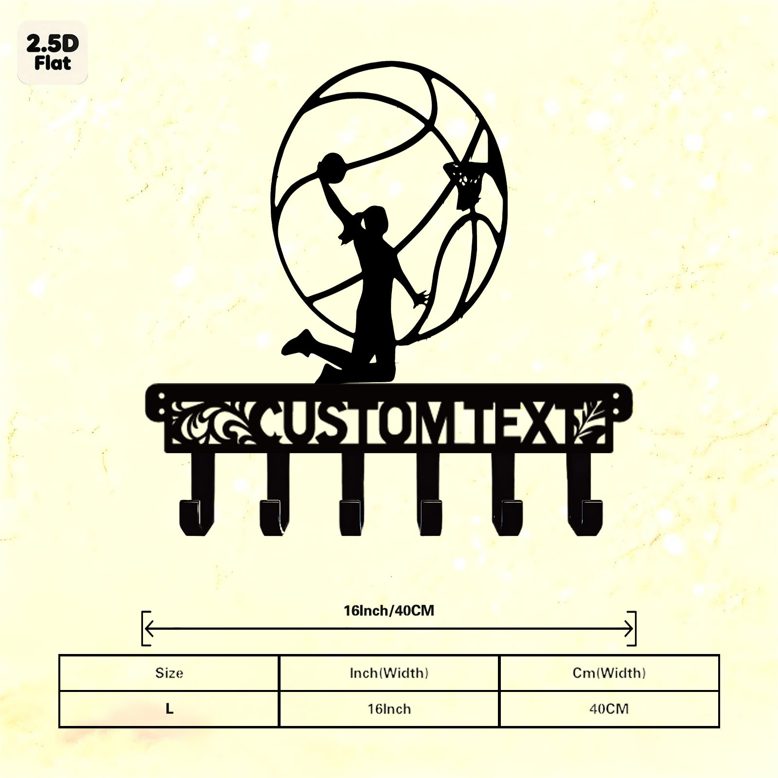 Custom Basketball Dunk Silhouette Metal Wall Sculpture with Hooks