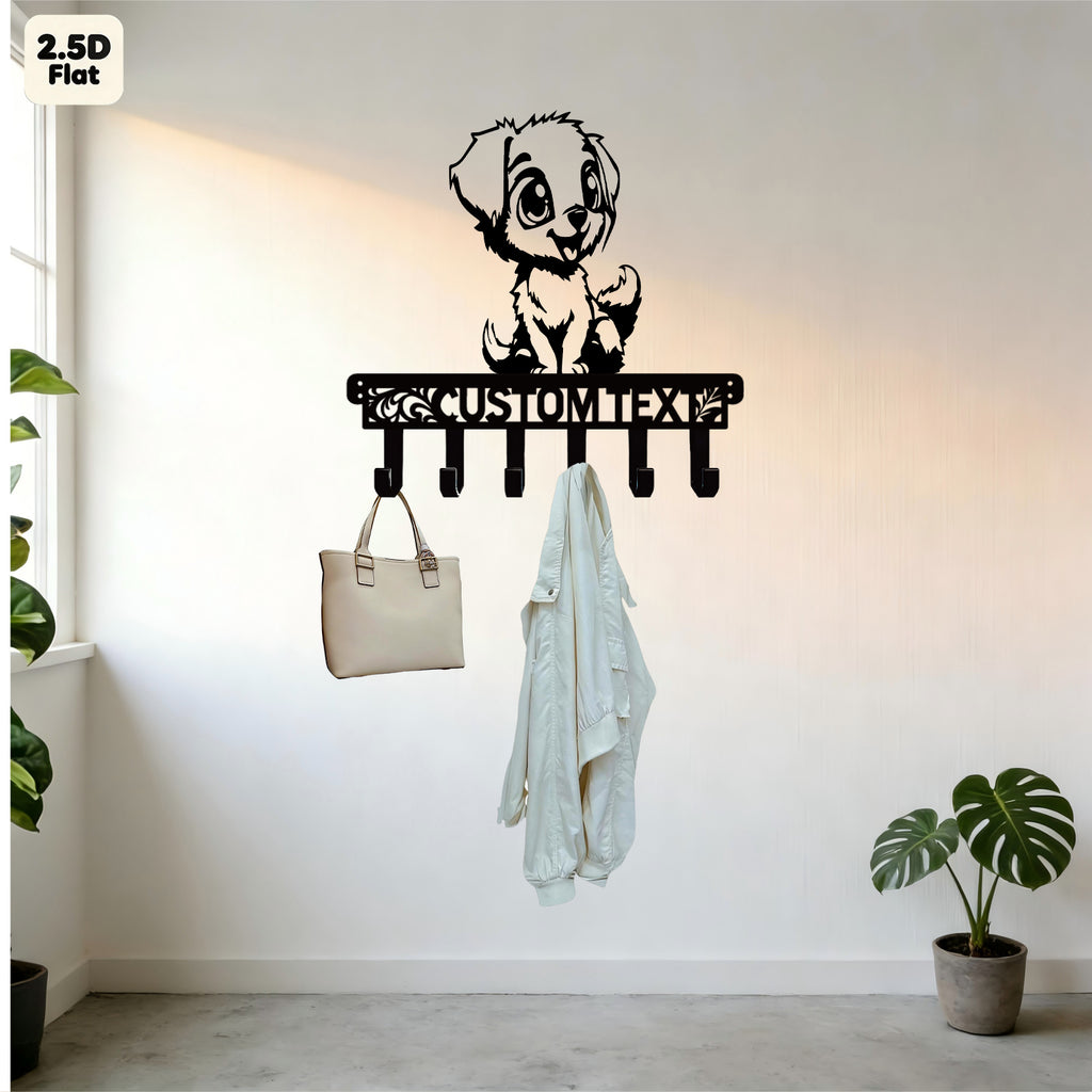Custom Cute Puppy Metal Wall Sculpture with Hooks