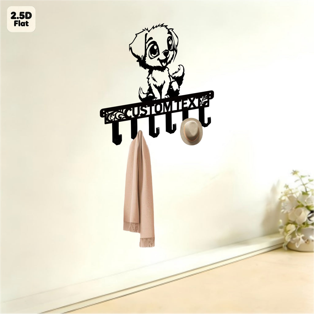 Custom Cute Puppy Metal Wall Sculpture with Hooks