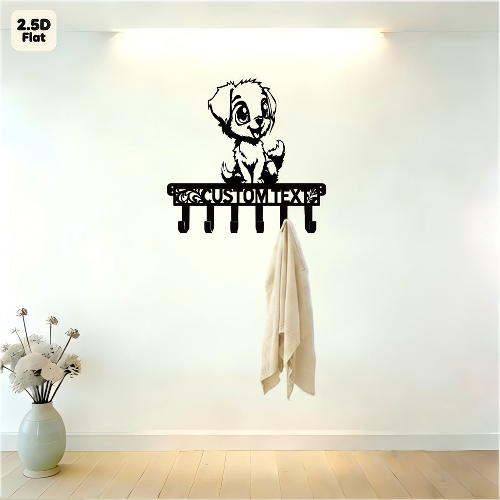 Custom Cute Puppy Metal Wall Sculpture with Hooks