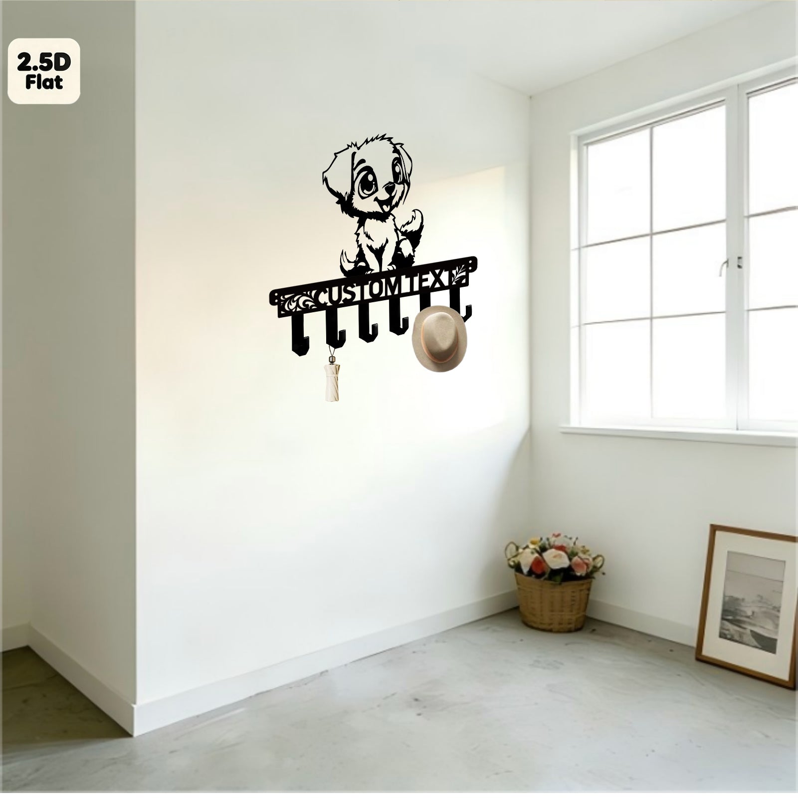 Custom Cute Puppy Metal Wall Sculpture with Hooks