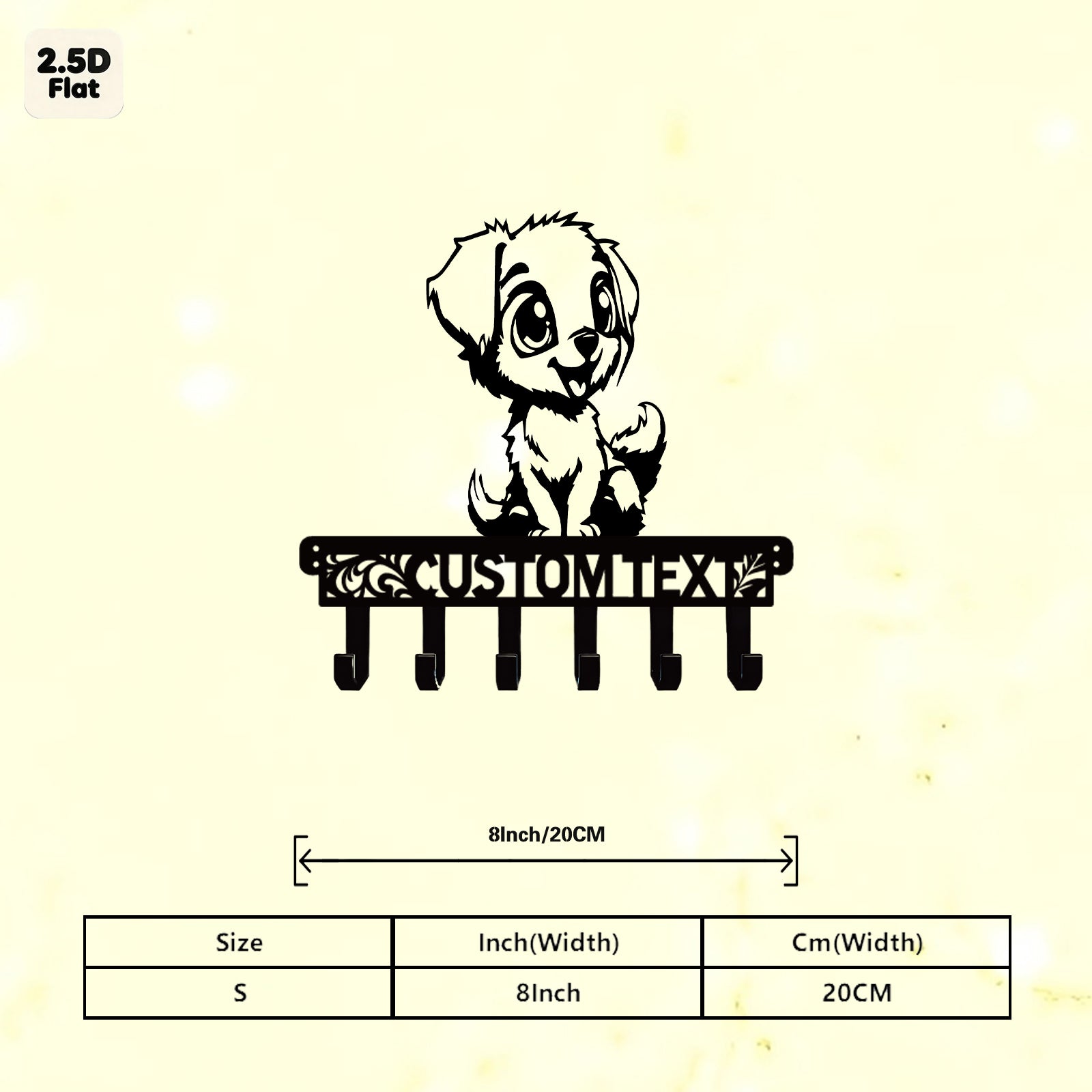 Custom Cute Puppy Metal Wall Sculpture with Hooks