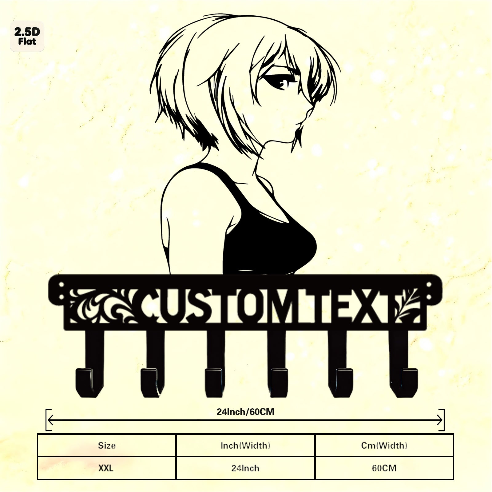 Custom Anime Girl Profile Metal Wall Sculpture with Hooks