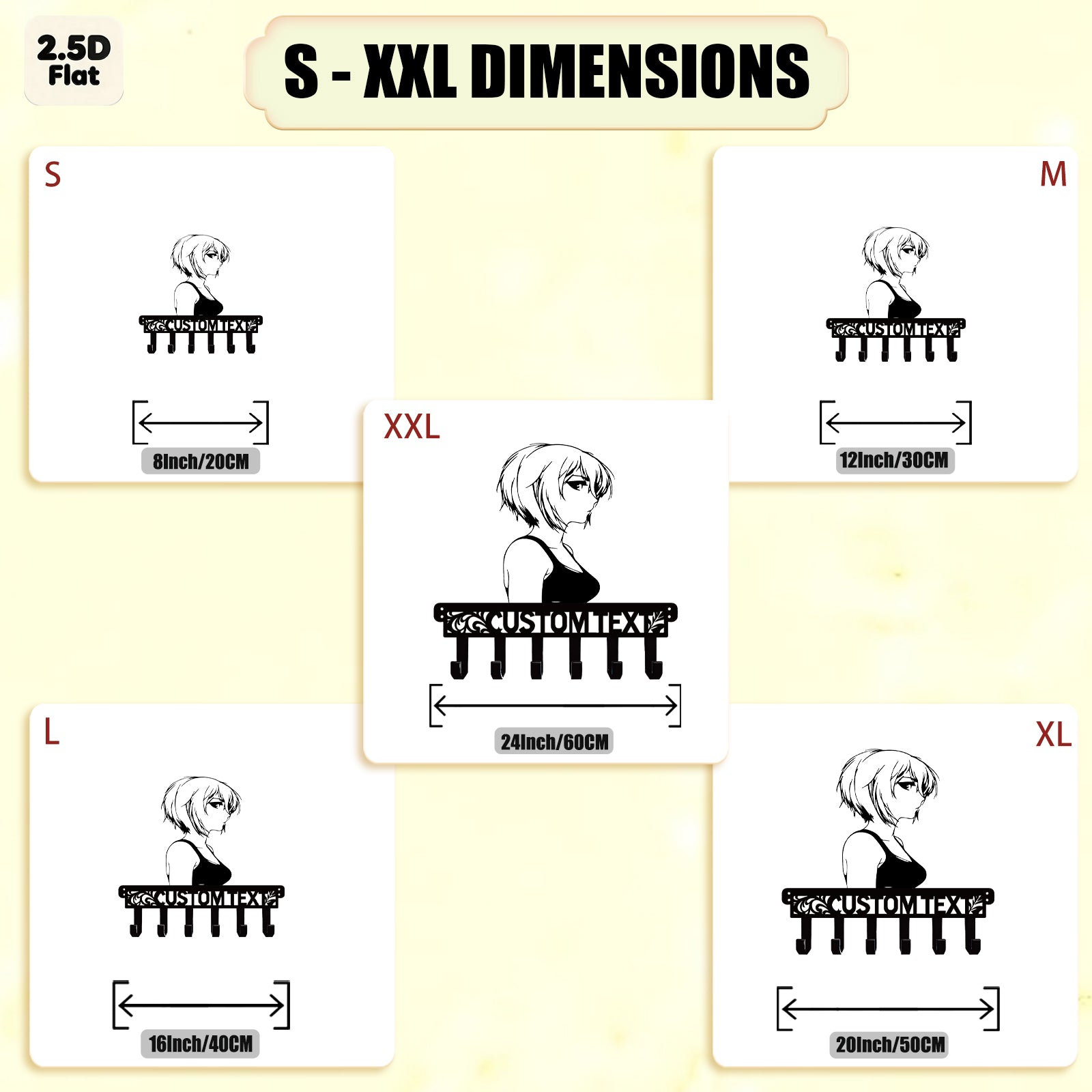 Custom Anime Girl Profile Metal Wall Sculpture with Hooks