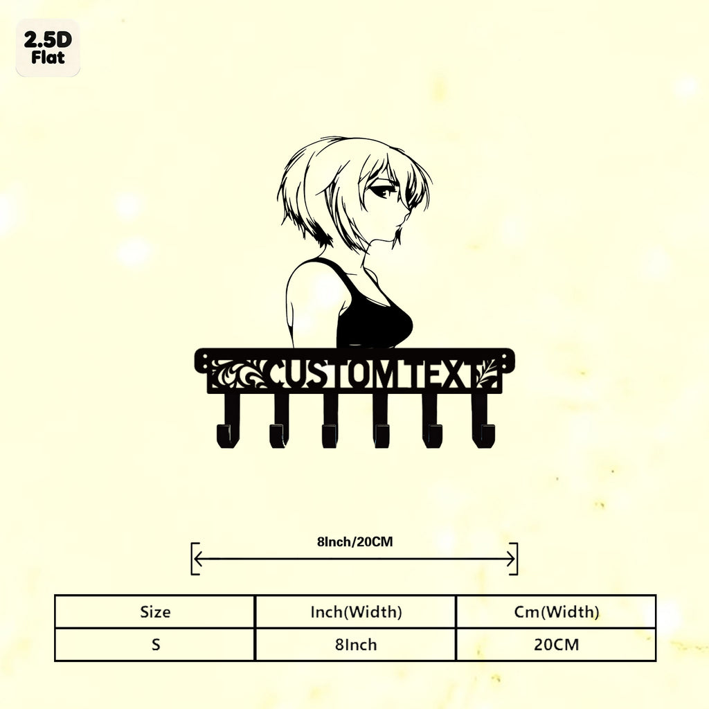 Custom Anime Girl Profile Metal Wall Sculpture with Hooks