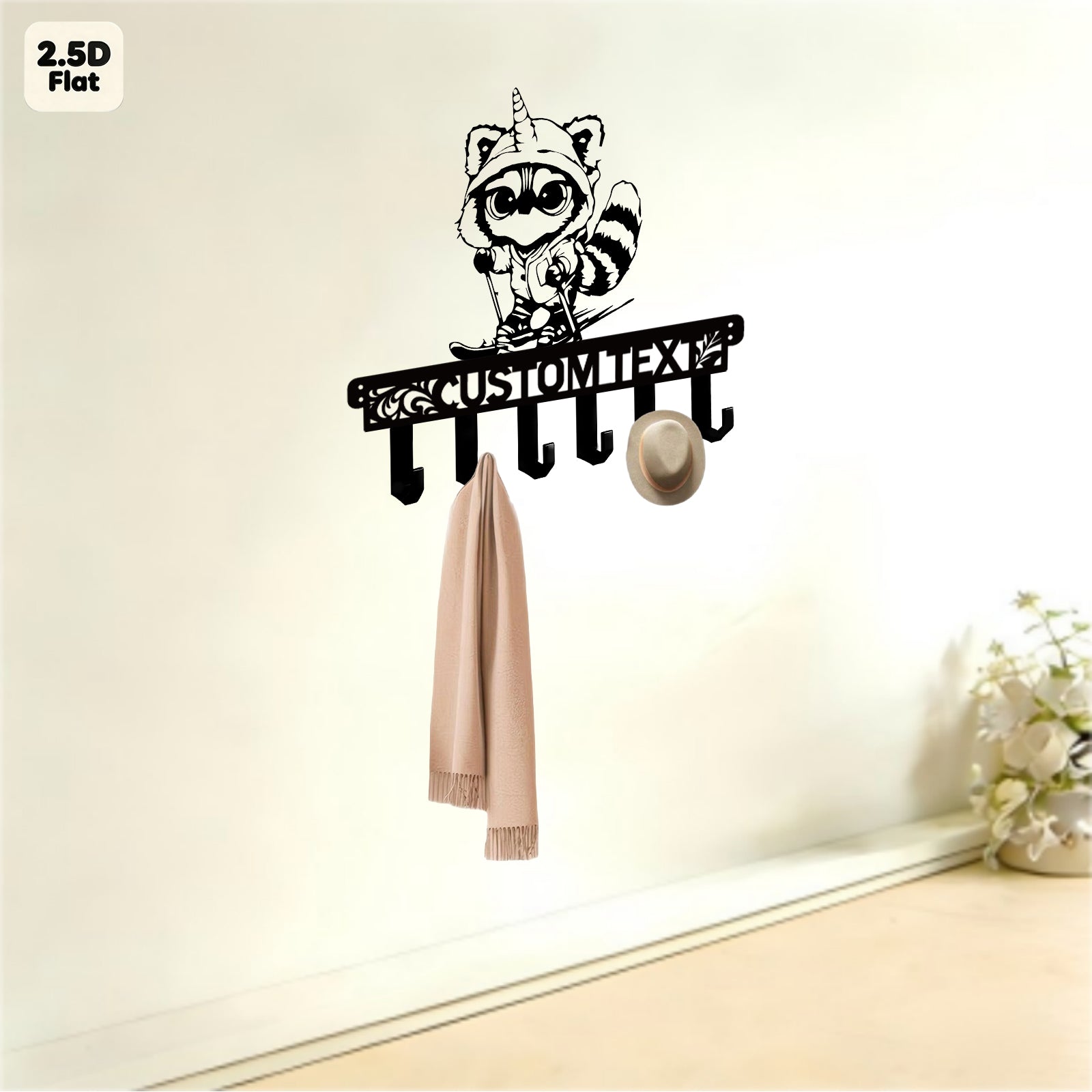 Custom Raccoon Unicorn Hat Metal Wall Sculpture with Hooks