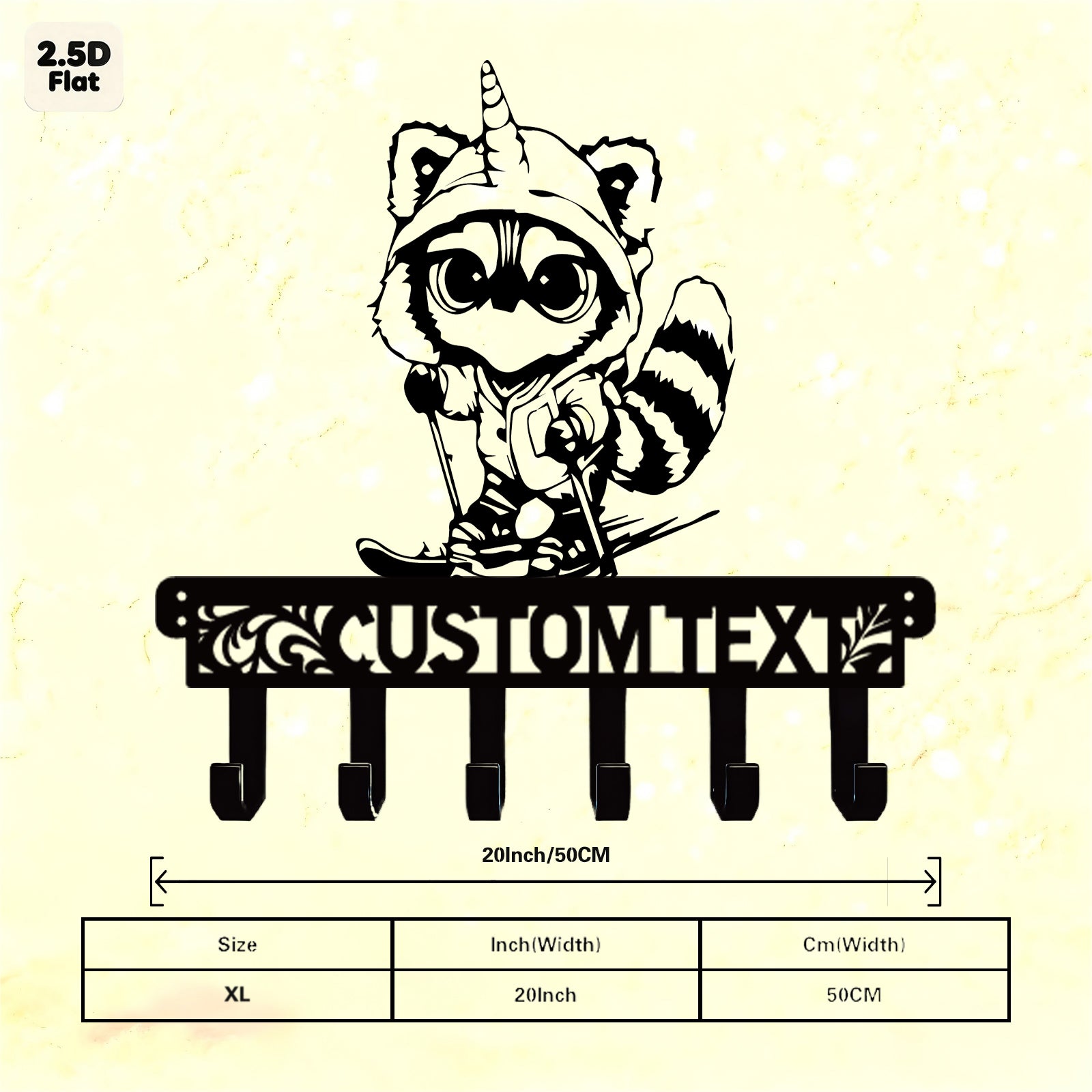 Custom Raccoon Unicorn Hat Metal Wall Sculpture with Hooks